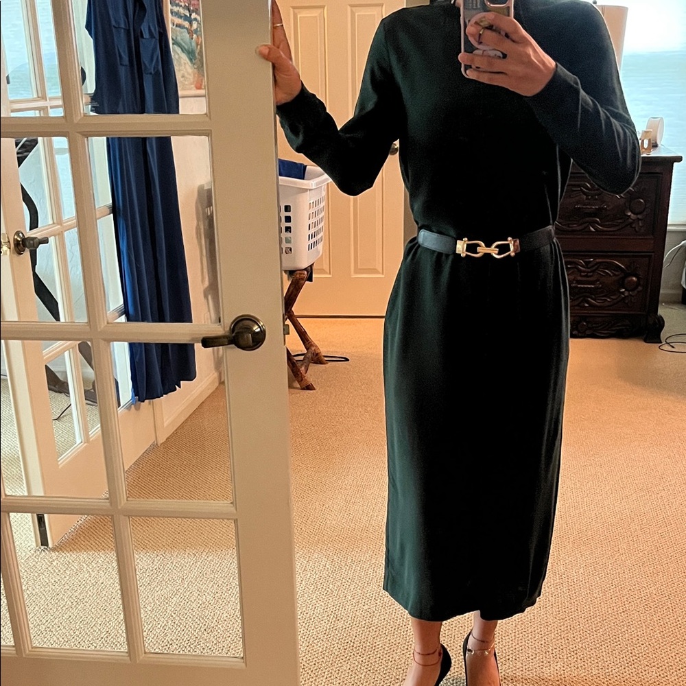 COS wool silk green Long-Sleeve Midi Dress